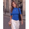Zeagoo Womens Tops Mock Neck Short Sleeve Slim Basic Summer Fall Basic Tee(Sky Blue（loose Fit one Size Smaller for a Fitted Look）)