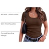 Zeagoo Womens Tops Short Sleeve Rib Knit Basic Tee Scoop Neck Fitted Shirt(Brown)