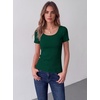 Zeagoo Womens Tops Short Sleeve Rib Knit Basic Tee Scoop Neck Fitted Shirt(Dark Green)