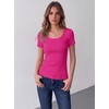 Zeagoo Womens Tops Short Sleeve Rib Knit Basic Tee Scoop Neck Fitted Shirt(Hot Pink)