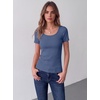 Zeagoo Womens Tops Short Sleeve Rib Knit Basic Tee Scoop Neck Fitted Shirt(Navy)