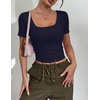 Zeagoo Womens Tops Short Sleeve Rib Knit Basic Tee Scoop Neck Fitted Shirt(Navy Blue)