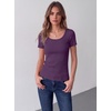 Zeagoo Womens Tops Short Sleeve Rib Knit Basic Tee Scoop Neck Fitted Shirt(Purple)