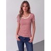 Zeagoo Womens Tops Short Sleeve Rib Knit Basic Tee Scoop Neck Fitted Shirt(Red White Stripe)