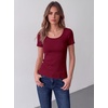Zeagoo Womens Tops Short Sleeve Rib Knit Basic Tee Scoop Neck Fitted Shirt(Wine Red)