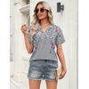 Zeagoo Womens Tops Short Sleeve V Neck Tee Shirts Cute Dressy Casual(Grey Flower Hf36)
