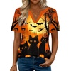 Zeagoo Womens Tops Short Sleeve V Neck Tee Shirts Cute Dressy Casual(Halloween Orange Cat Ws88)