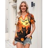 Zeagoo Womens Tops Short Sleeve V Neck Tee Shirts Cute Dressy Casual(Halloween Orange Cat Ws88)