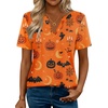 Zeagoo Womens Tops Short Sleeve V Neck Tee Shirts Cute Dressy Casual(Halloween Orange Pumpkins Ws85)