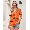 Zeagoo Womens Tops Short Sleeve V Neck Tee Shirts Cute Dressy Casual(Halloween Orange Pumpkins Ws85)