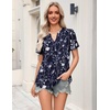 Zeagoo Womens Tops Short Sleeve V Neck Tee Shirts Cute Dressy Casual(Navy Floral Sf180)