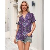 Zeagoo Womens Tops Short Sleeve V Neck Tee Shirts Cute Dressy Casual(Purple Boho Mz907)
