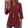 Zeagoo 3/4 Length Sleeve Womens Tops 2026 Blouses for Women Dressy Casual Fashion Clothing V Neck T-Shirts Summer Outfits(Wine Red)