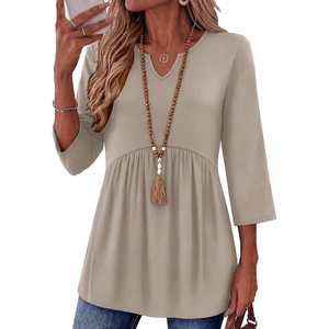 Zeagoo 3/4 Length Sleeve Womens Tops 2026 Blouses for Women Dressy Casual Fashion Clothing V Neck T-Shirts Summer Outfits(Coffee)