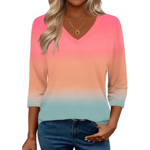 Zeagoo 3/4 Length Sleeve Womens Tops Casual V Neck Shirts Soft Basic Tees(Multicoloured)