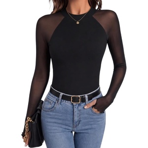 Zeagoo Long Sleeve Shirts for Women Sheer Mesh Top Mock Neck Fitted Blouses(Black)