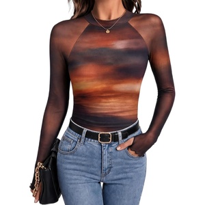 Zeagoo Long Sleeve Shirts for Women Sheer Mesh Top Mock Neck Fitted Blouses(Cx292)