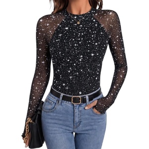 Zeagoo Long Sleeve Shirts for Women Sheer Mesh Top Mock Neck Fitted Blouses(Kt246)