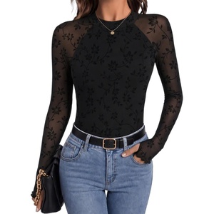 Zeagoo Long Sleeve Shirts for Women Sheer Mesh Top Mock Neck Fitted Blouses(Zw781)