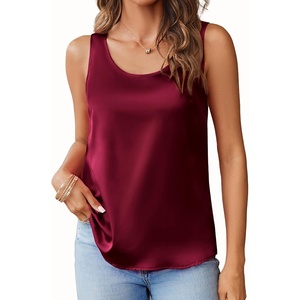 Zeagoo Silk Satin Tank Tops for Women Scoop Neck Sleeveless Camisole Tops(Wine Red)