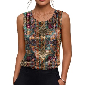 Zeagoo Womens Satin Tank Top Pleated Sleeveless Blouse Dressy Casual Tops(A-mz721- Multicolor)