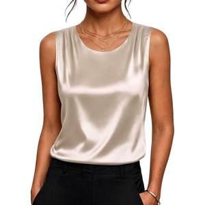 Zeagoo Womens Satin Tank Top Pleated Sleeveless Blouse Dressy Casual Tops(Light Champagne)