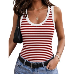 Zeagoo Womens Tank Tops V Neck Ribbed Knit Slim Fit Basic Sleeveless Tops(B – Stripe Red White)