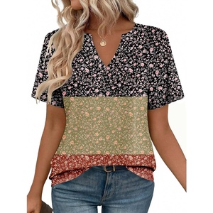 Zeagoo Womens Tops Short Sleeve V Neck Tee Shirts Cute Dressy Casual(Colorful Flowers Xh553)