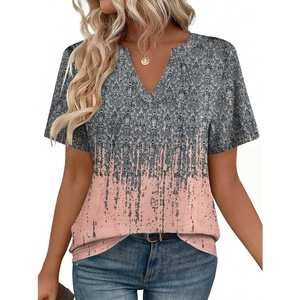 Zeagoo Womens Tops Short Sleeve V Neck Tee Shirts Cute Dressy Casual(Gray Print)