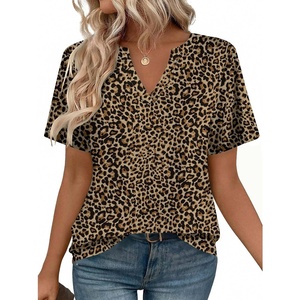 Zeagoo Womens Tops Short Sleeve V Neck Tee Shirts Cute Dressy Casual(Leopard Print An136)