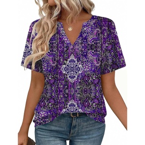 Zeagoo Womens Tops Short Sleeve V Neck Tee Shirts Cute Dressy Casual(Purple Boho Mz907)