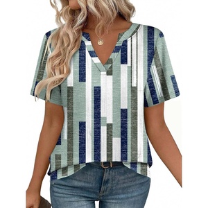 Zeagoo Womens Tops Short Sleeve V Neck Tee Shirts Cute Dressy Casual(Stripes Jh530)