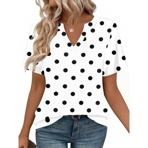 Zeagoo Womens Tops Short Sleeve V Neck Tee Shirts Cute Dressy Casual(White Polka Dots Jh592)