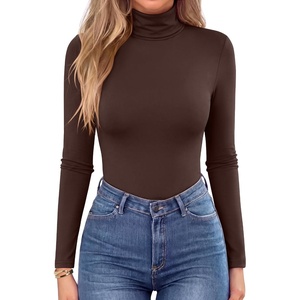 Zeagoo Women’s Turtleneck Long Sleeve Tops Lightweight Base Layer T-Shirts(Brown)