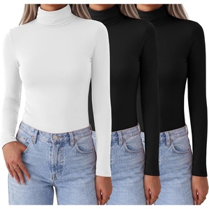 Zeagoo Women’s Turtleneck Long Sleeve Tops Lightweight Base Layer T-Shirts(Z-black/Black/White)