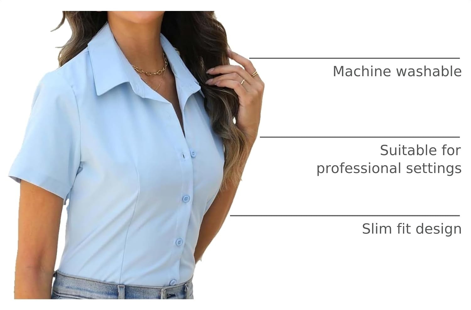 image:imageZeagoo Womens Button Down Shirts Short Sleeve Dress Shirts Business TopsBlue