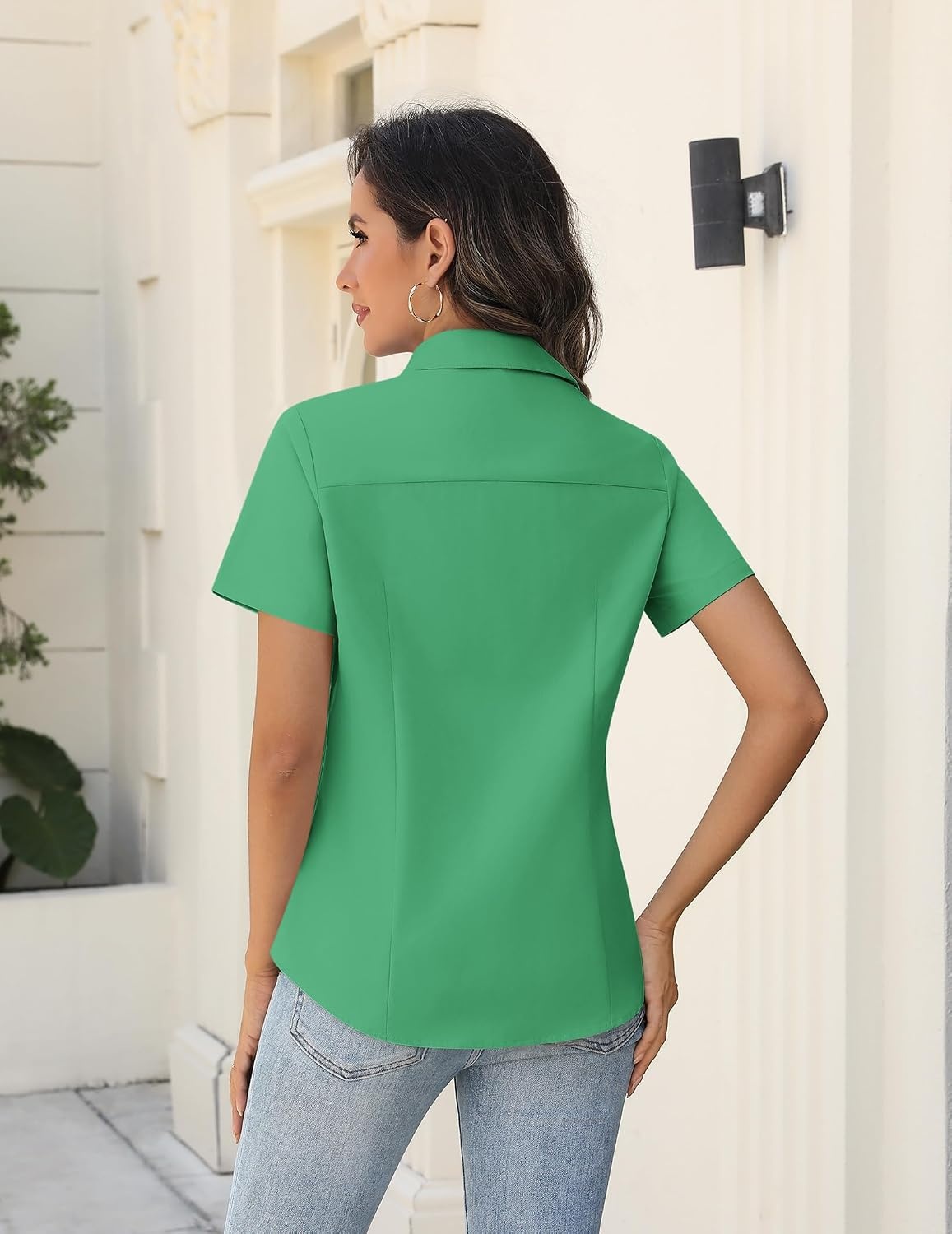 image:imageZeagoo Womens Button Down Shirts Short Sleeve Dress Shirts Business TopsGreen
