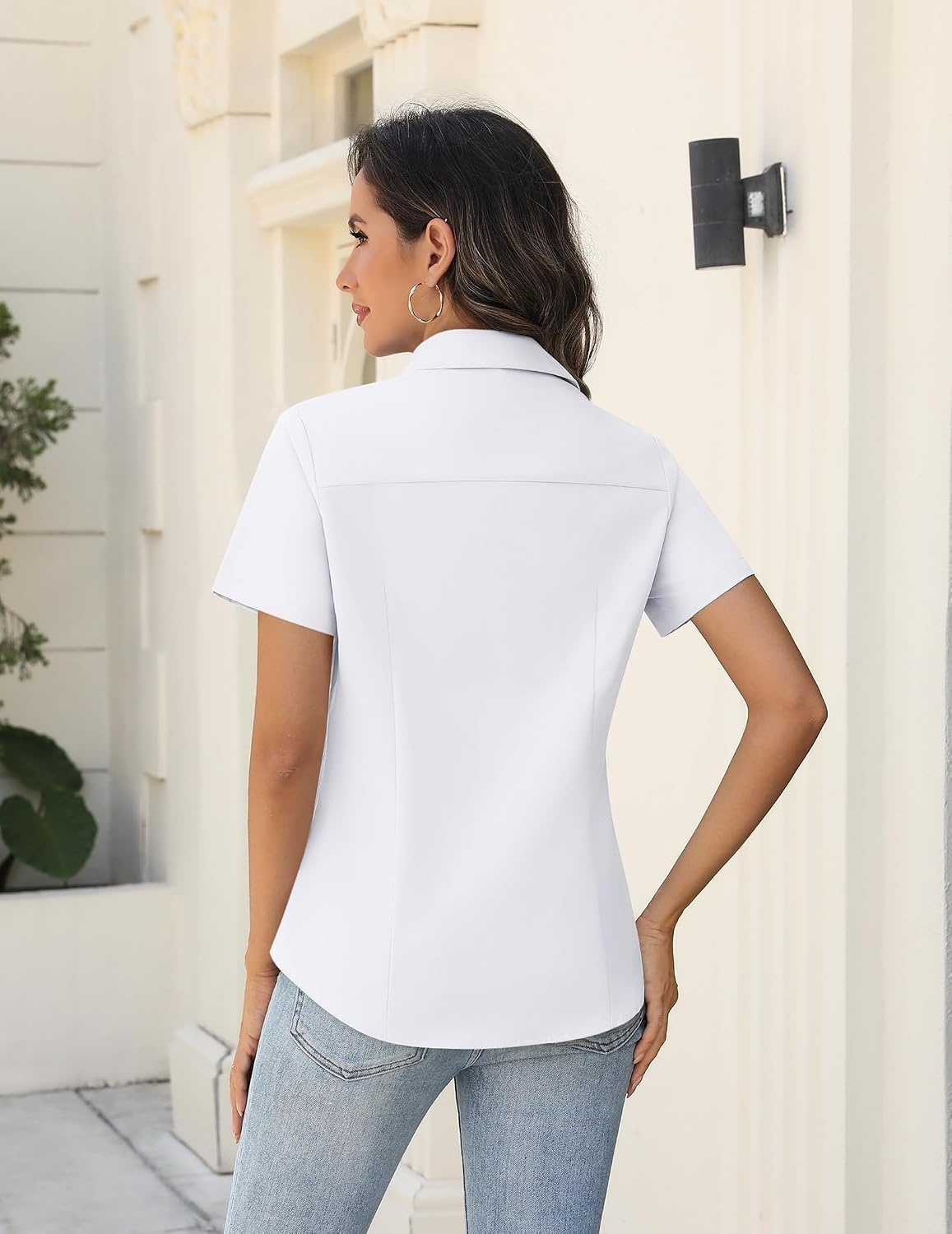 image:imageZeagoo Womens Button Down Shirts Short Sleeve Dress Shirts Business TopsWhite