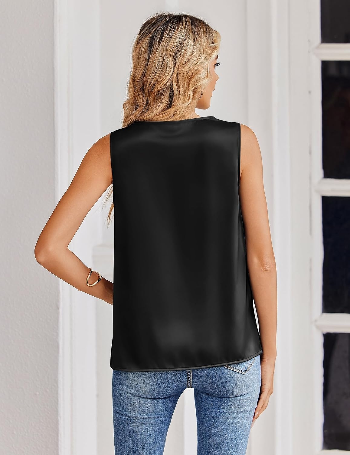image:imageZeagoo Womens Silk Satin Tank Tops V Neck Camisoles Sleeveless BlousesBlack