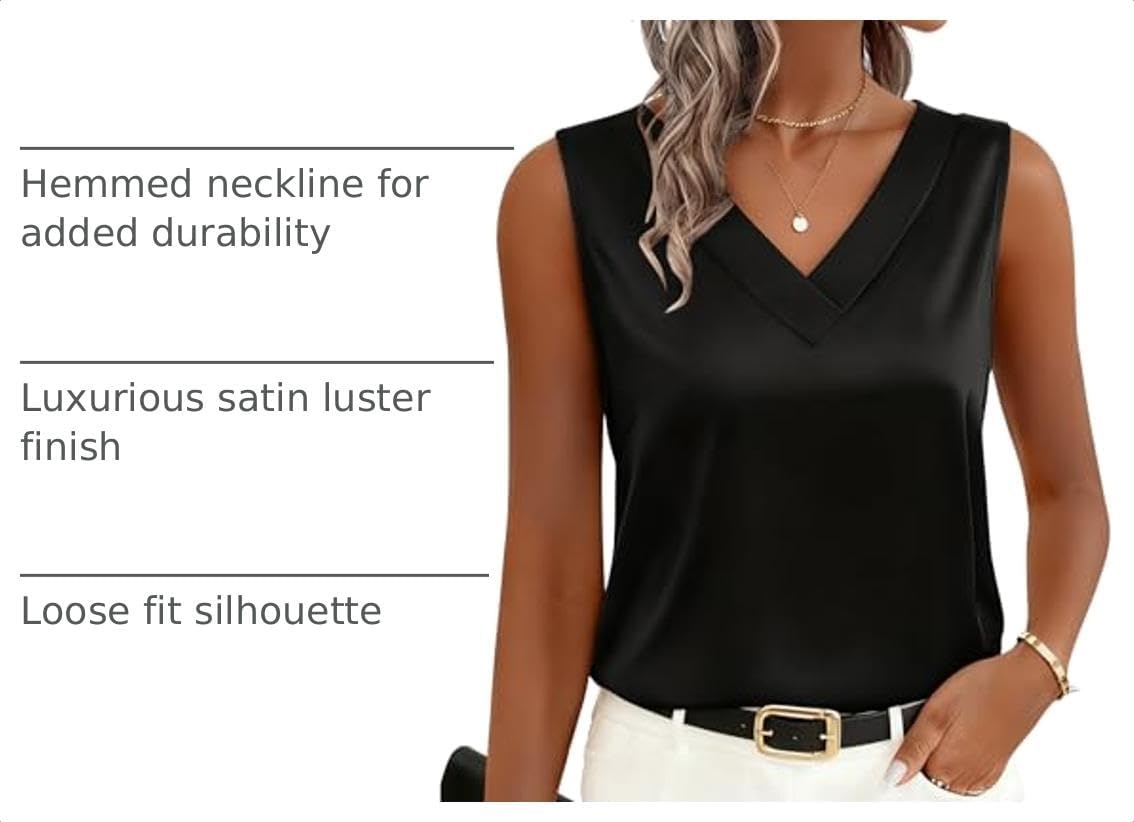 image:imageZeagoo Womens Silk Satin Tank Tops V Neck Camisoles Sleeveless BlousesBlack