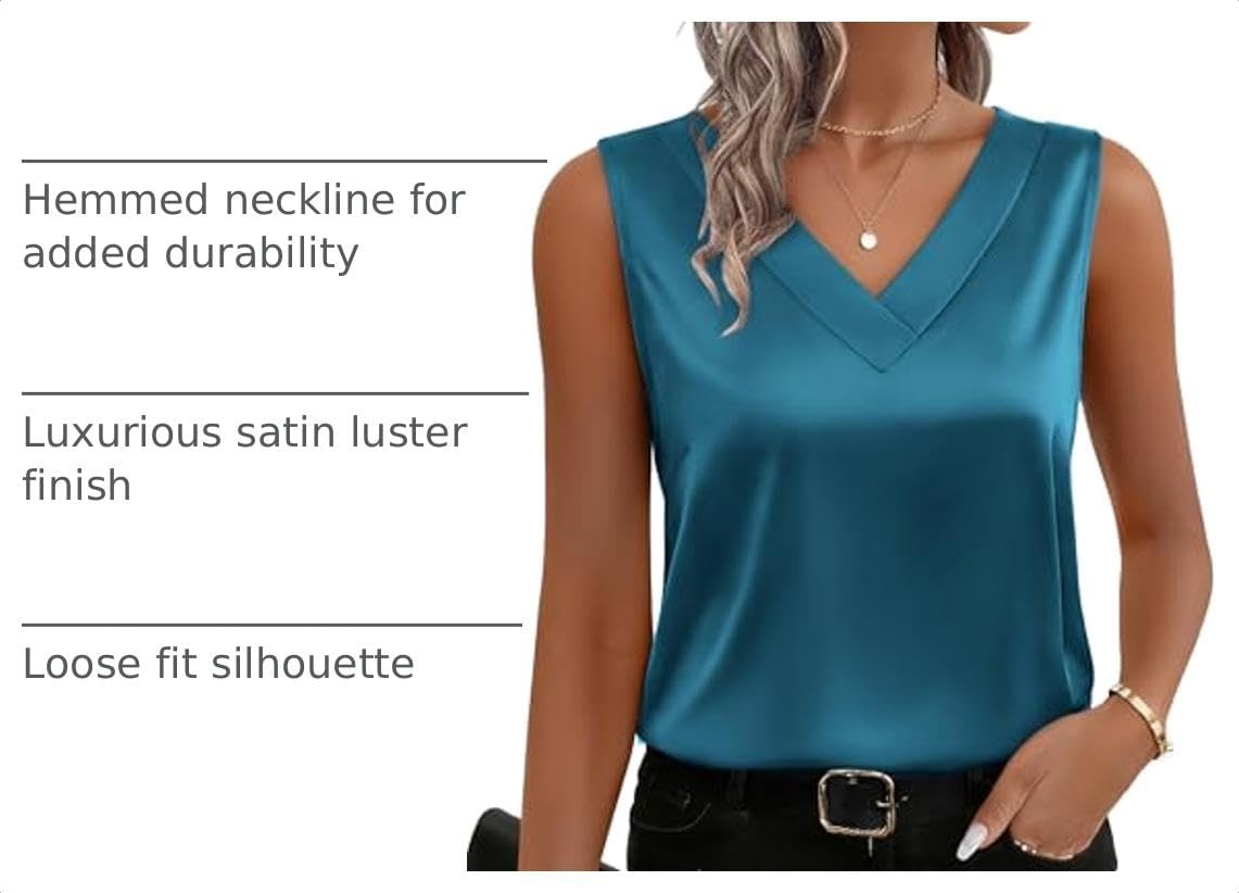 image:imageZeagoo Womens Silk Satin Tank Tops V Neck Camisoles Sleeveless BlousesBlue Green
