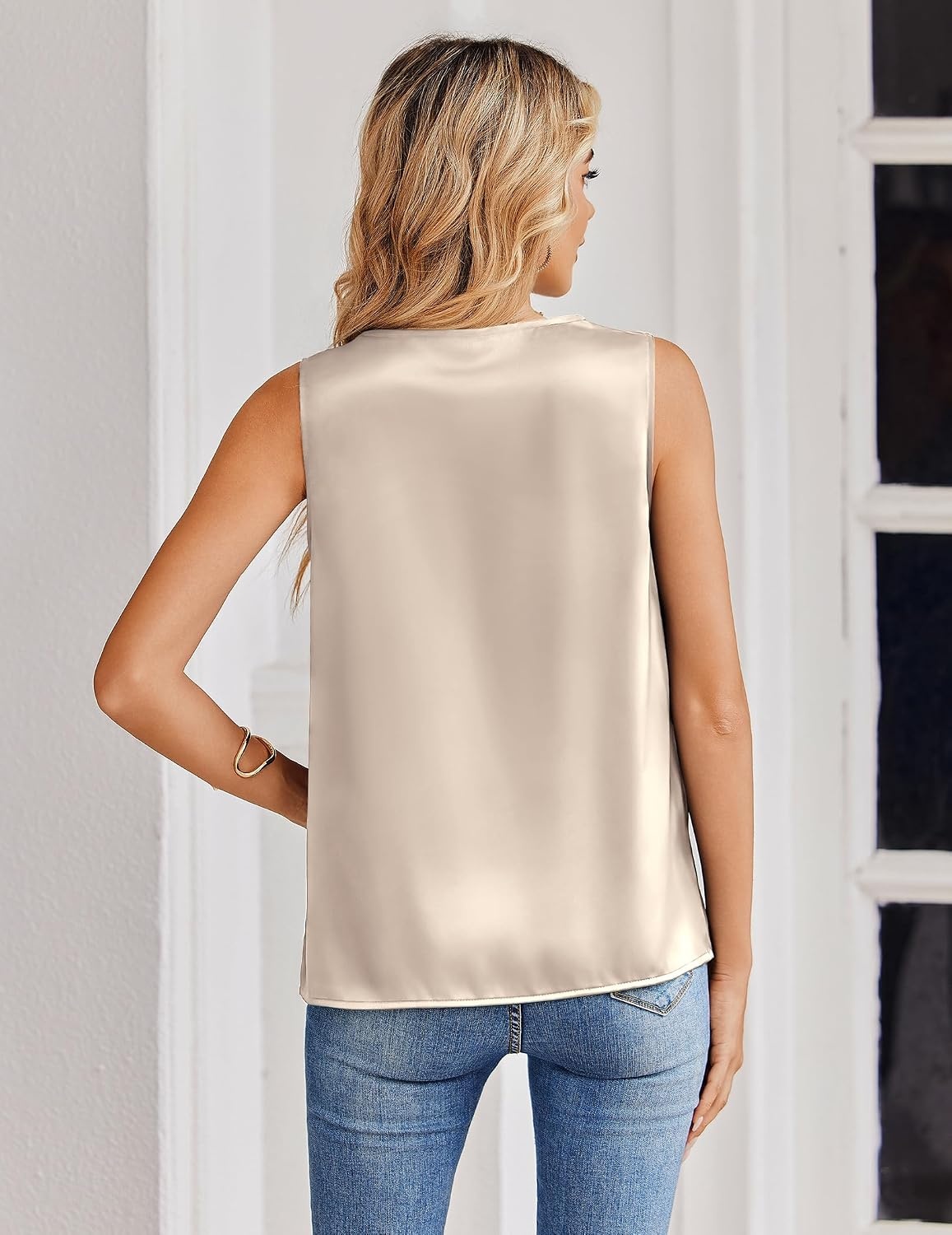 image:imageZeagoo Womens Silk Satin Tank Tops V Neck Camisoles Sleeveless BlousesChampagne