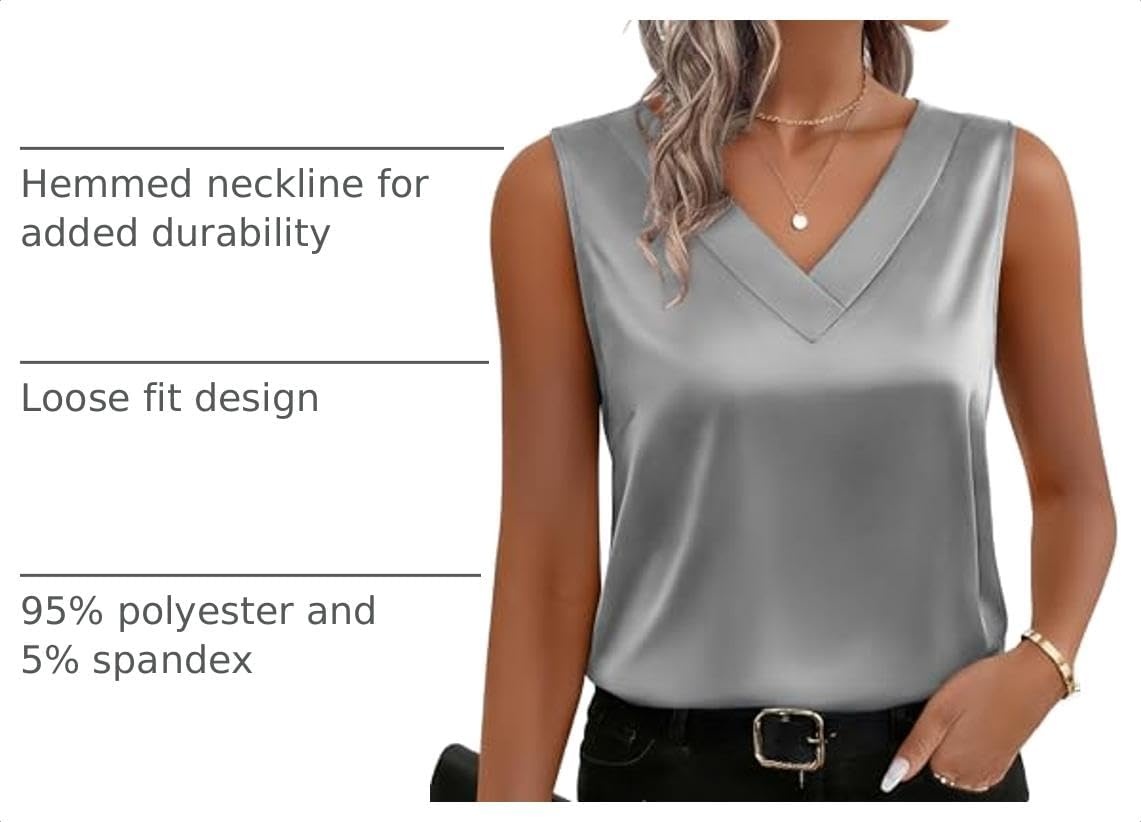 image:imageZeagoo Womens Silk Satin Tank Tops V Neck Camisoles Sleeveless BlousesGrey
