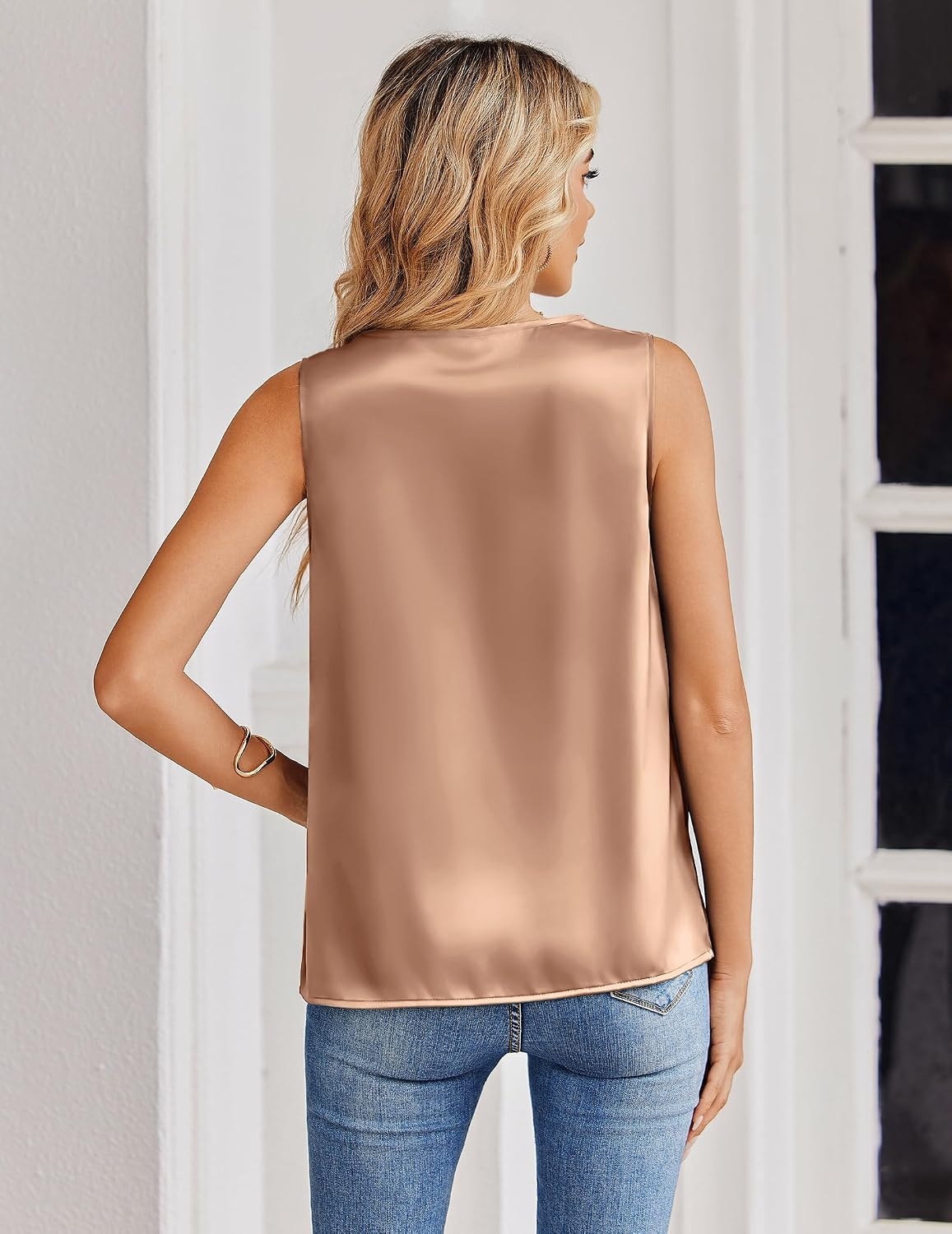 image:imageZeagoo Womens Silk Satin Tank Tops V Neck Camisoles Sleeveless BlousesLight Coffee
