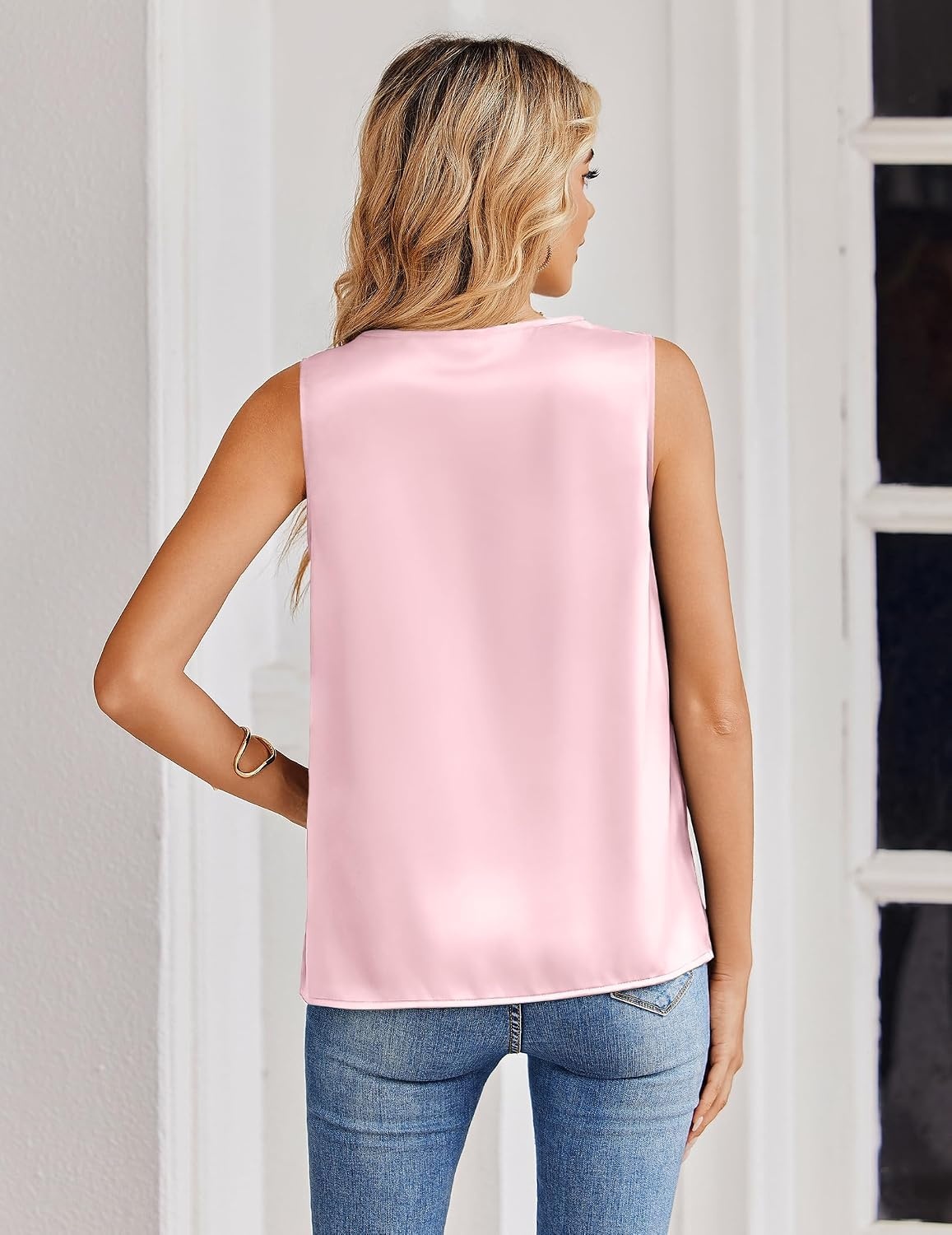 image:imageZeagoo Womens Silk Satin Tank Tops V Neck Camisoles Sleeveless BlousesPink