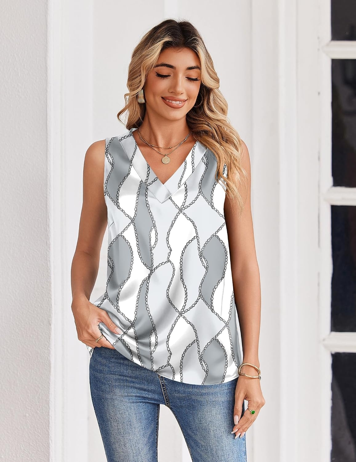image:imageZeagoo Womens Silk Satin Tank Tops V Neck Camisoles Sleeveless BlousesPjh611