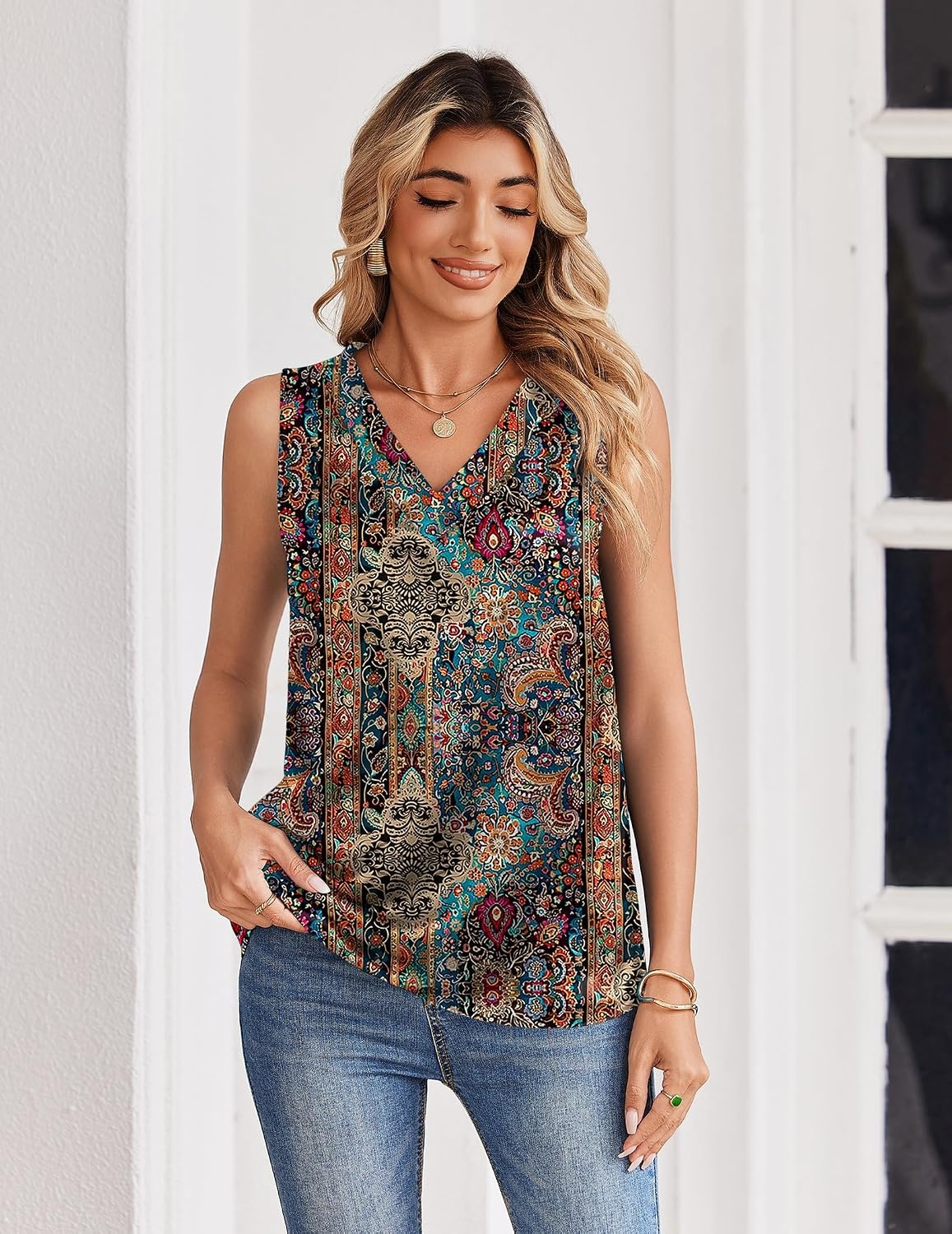 image:imageZeagoo Womens Silk Satin Tank Tops V Neck Camisoles Sleeveless BlousesPmz721