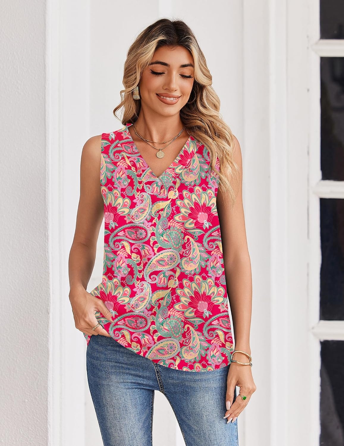 image:imageZeagoo Womens Silk Satin Tank Tops V Neck Camisoles Sleeveless BlousesPmz750