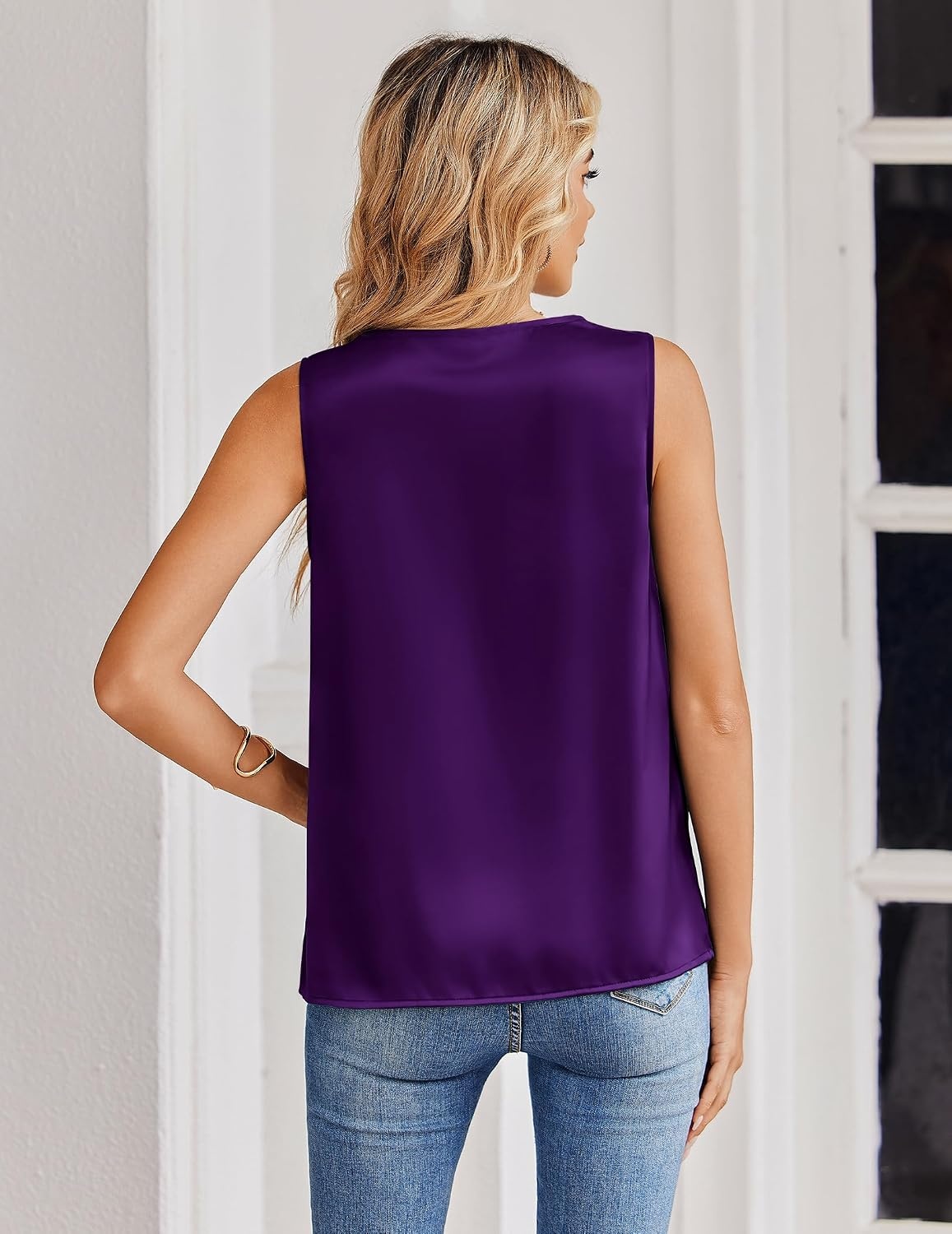 image:imageZeagoo Womens Silk Satin Tank Tops V Neck Camisoles Sleeveless BlousesPurple