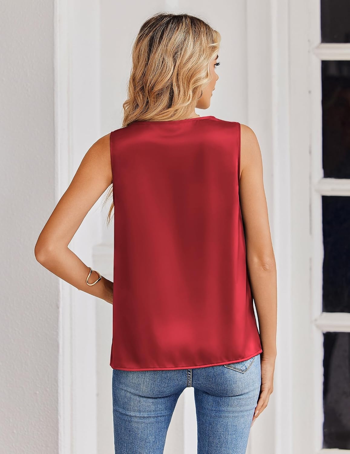 image:imageZeagoo Womens Silk Satin Tank Tops V Neck Camisoles Sleeveless BlousesRed